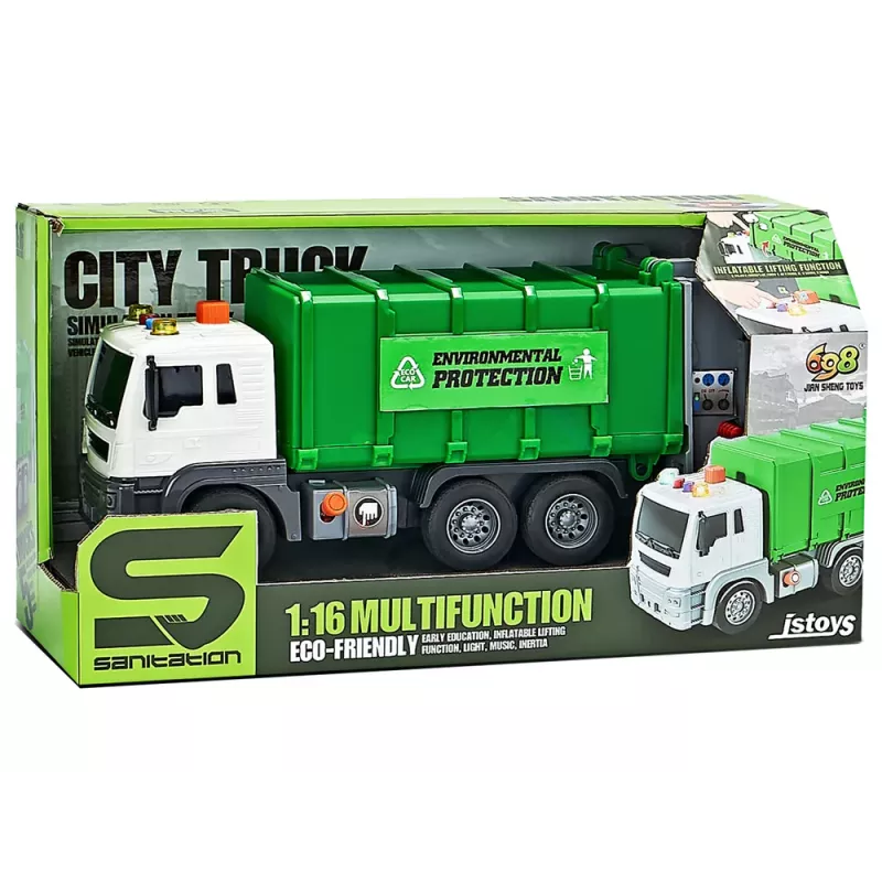 LEAN TOYS Garbage Truck Friction Drive Sound Effects Green 1:16 Sorting
