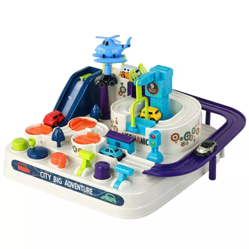 LEAN TOYS Šķēršļu trases interaktīvā autostāvvieta bērniem ar četrām automašīnām