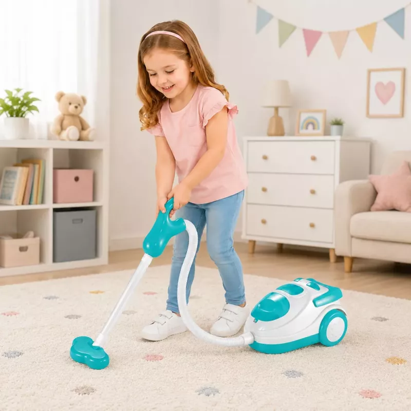 LEAN TOYS Battery Operated Vacuum Cleaner Blue Styrofoam Balls Sound