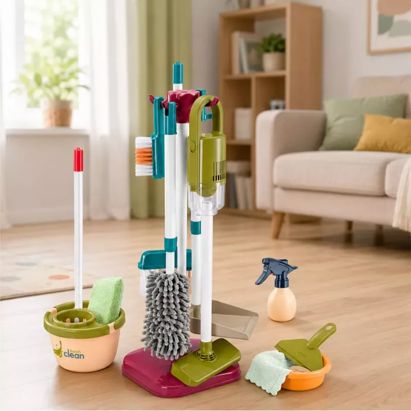 LEAN TOYS Tīrīšanas komplekts ar putekļu sūcēju, mopu un statīvu bērniem, 23 gab.