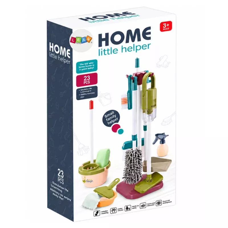 LEAN TOYS Tīrīšanas komplekts ar putekļu sūcēju, mopu un statīvu bērniem, 23 gab.