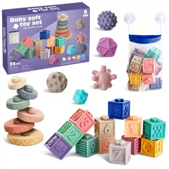 LEAN TOYS Mīkstie gumijas izglītojošie klucīši Dzīvnieki Cipari Raksti Krāsaini 27 gab.
