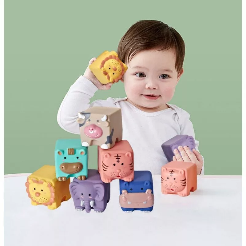 LEAN TOYS Mīksti izglītojoši klucīši Dzīvnieki Cipari Burti Krāsaini 12 gab.