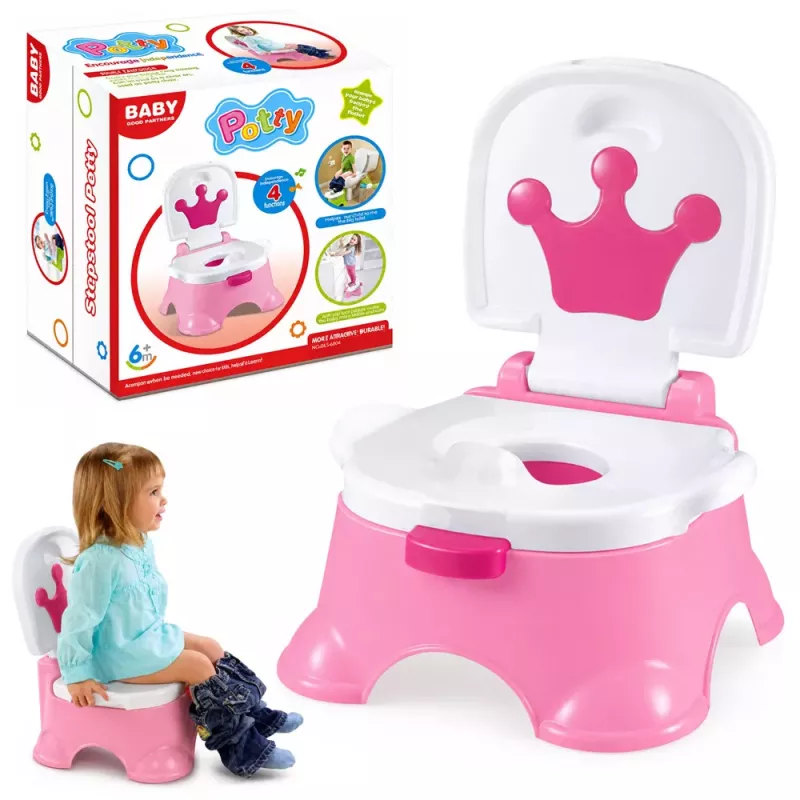 LEAN TOYS Interaktīvs rozā podiņš ar kroņa mūzikas tualeti mazuļiem 5-in-1