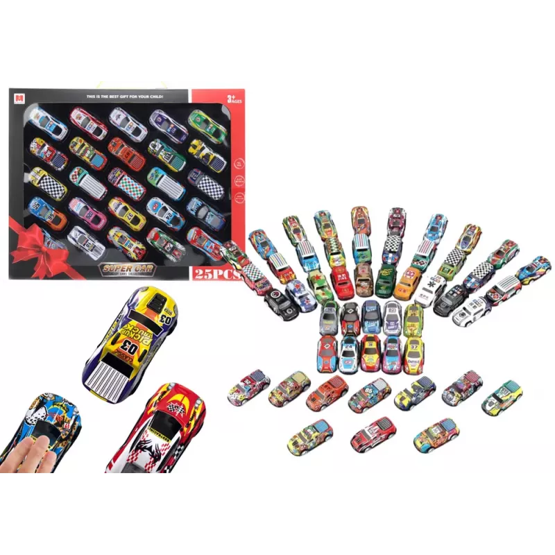 LEAN TOYS 25 atpakaļvelkamu rotaļu automašīnu komplekts, dažādi transportlīdzekļi, krāsaini, berzes piedziņa, bez baterijām, bērniem no 3 gadiem