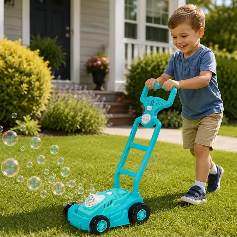 LEAN TOYS Bubble Machine Ride-on Lawn Mower ar Rokturi Zilā Krāsā