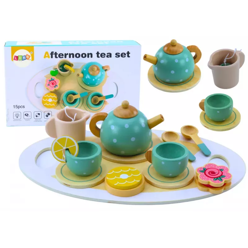LEAN TOYS Tējas un kafijas komplekts bērniem koka 15 gab.