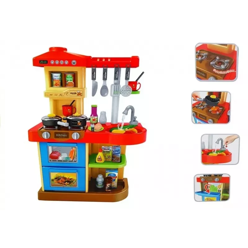 LEAN TOYS Virtuve bērniem ar skaņām un īstu krānu