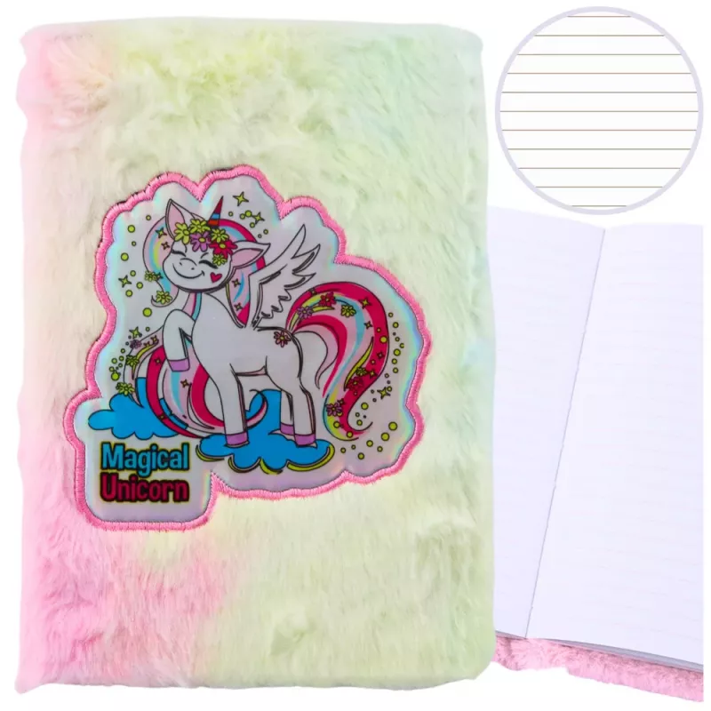 LEAN Plush Fur Notebook Lined Notebook With Unicorn Colorful A5