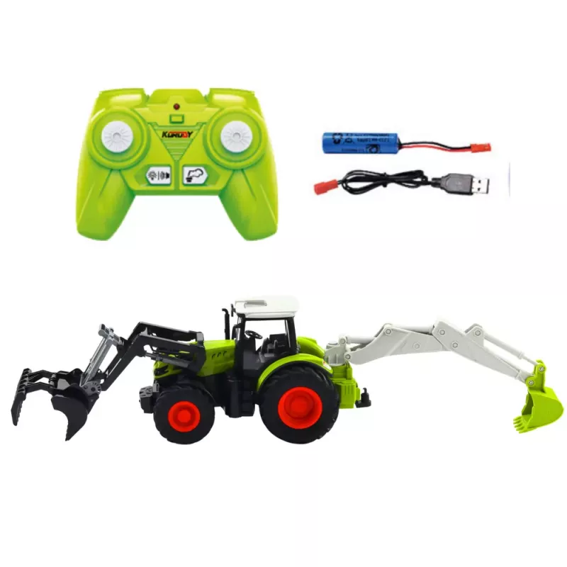 LEAN TOYS Lauksaimniecības traktors ar rotējošu kausu un ekskavatoru 2in1 tālvadības 2.4G