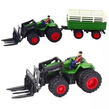 LEAN TOYS RC Remote Controlled Agricultural Tractor With Trailer And Forks Double Wheels