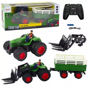 LEAN TOYS RC Remote Controlled Agricultural Tractor With Trailer And Forks Double Wheels