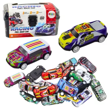 LEAN TOYS Automašīnu komplekts koferī 25 gabali ar ceļa paklāju