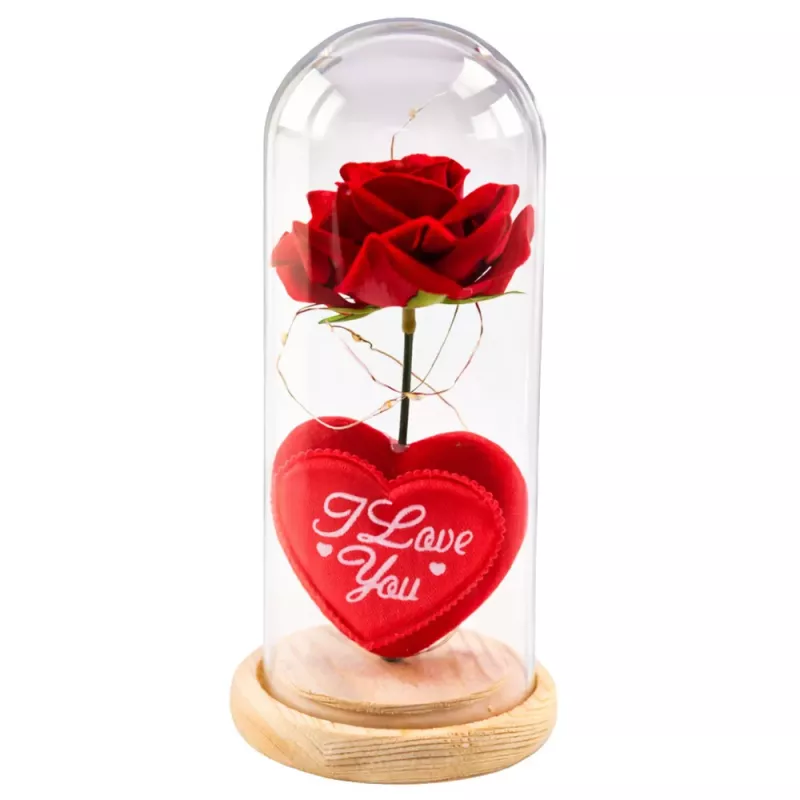 LEAN Eternal Rose in Dome with LED Lighting Red with Heart 18.5x8cm