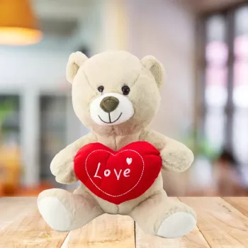LEAN TOYS Plush Toy Teddy Bear with Heart Cream Beige 30cm