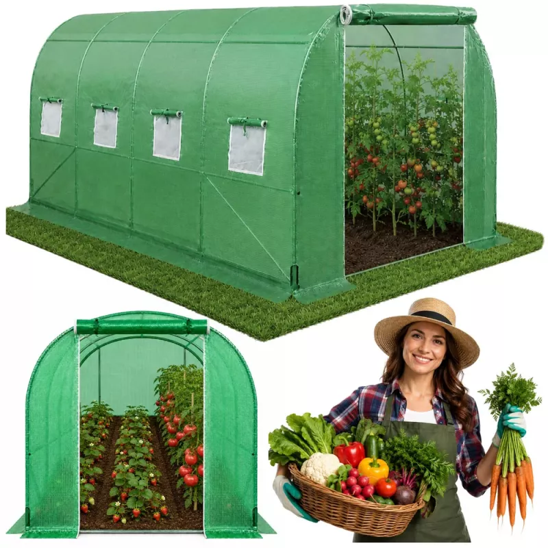 LEAN Foil Tunnel Garden Greenhouse for Vegetables Windows Green UV 4.5x2x2 M 9M²