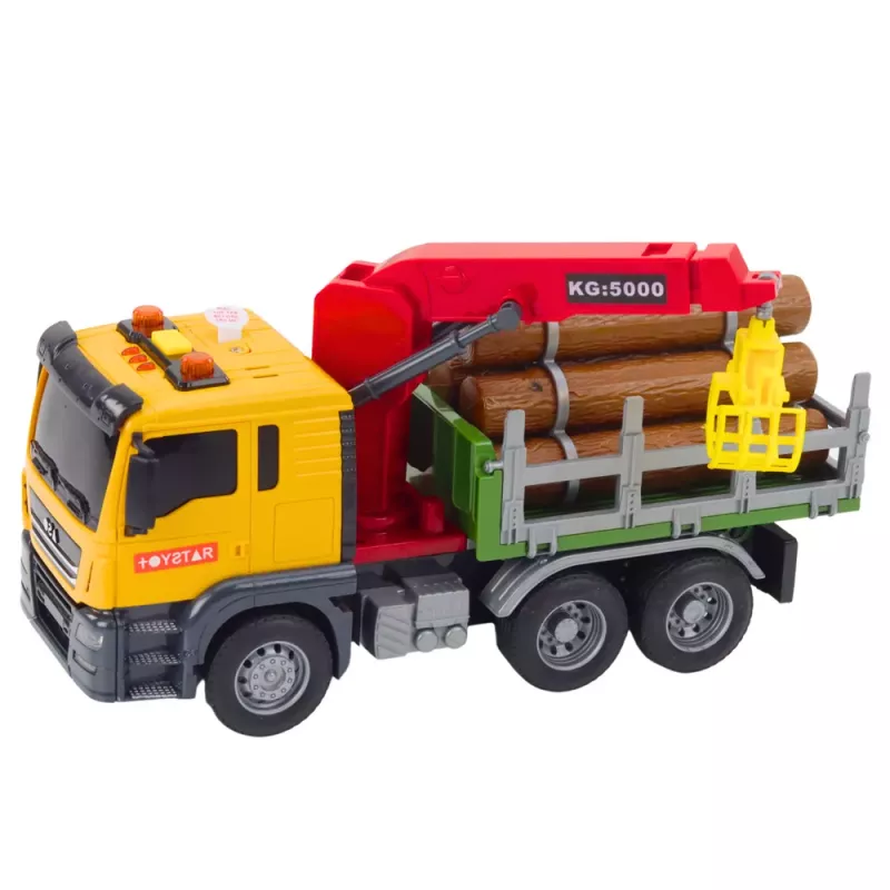 LEAN TOYS Timber Crane Truck Lights Sounds Yellow 1:14
