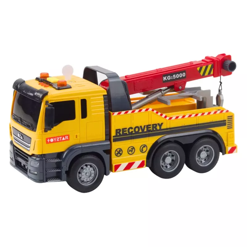 LEAN TOYS Būvniecības kravas automašīna ar regulējamu celtni, gaismām un skaņām, dzeltena