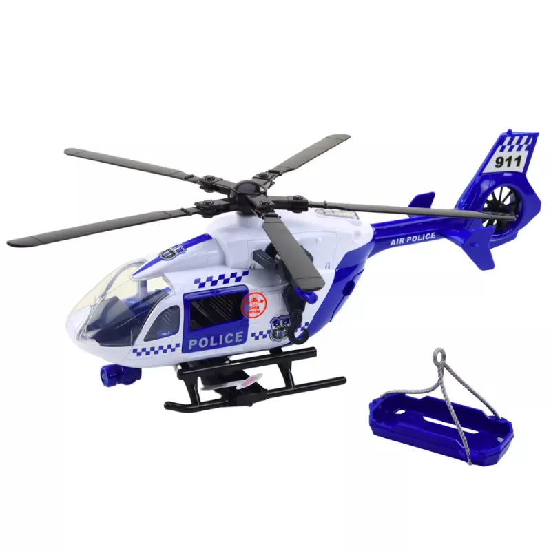 LEAN TOYS Policijas helikopters ar āķi, nestuvēm, gaismām un skaņām 1:12