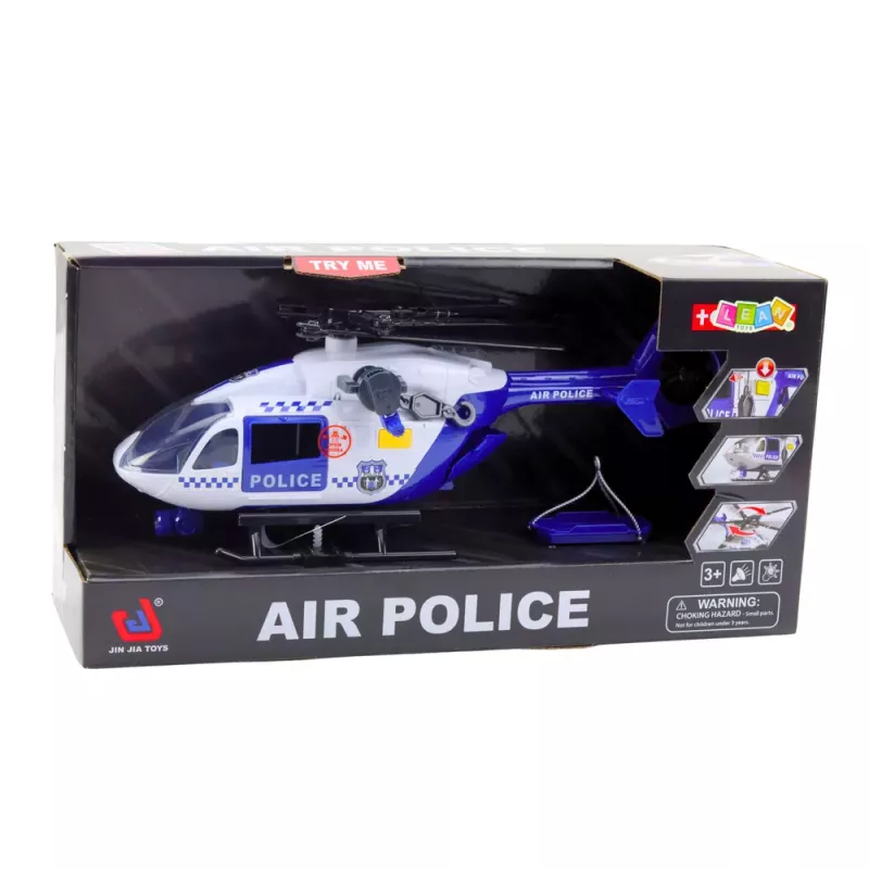 LEAN TOYS Policijas helikopters ar āķi, nestuvēm, gaismām un skaņām 1:12