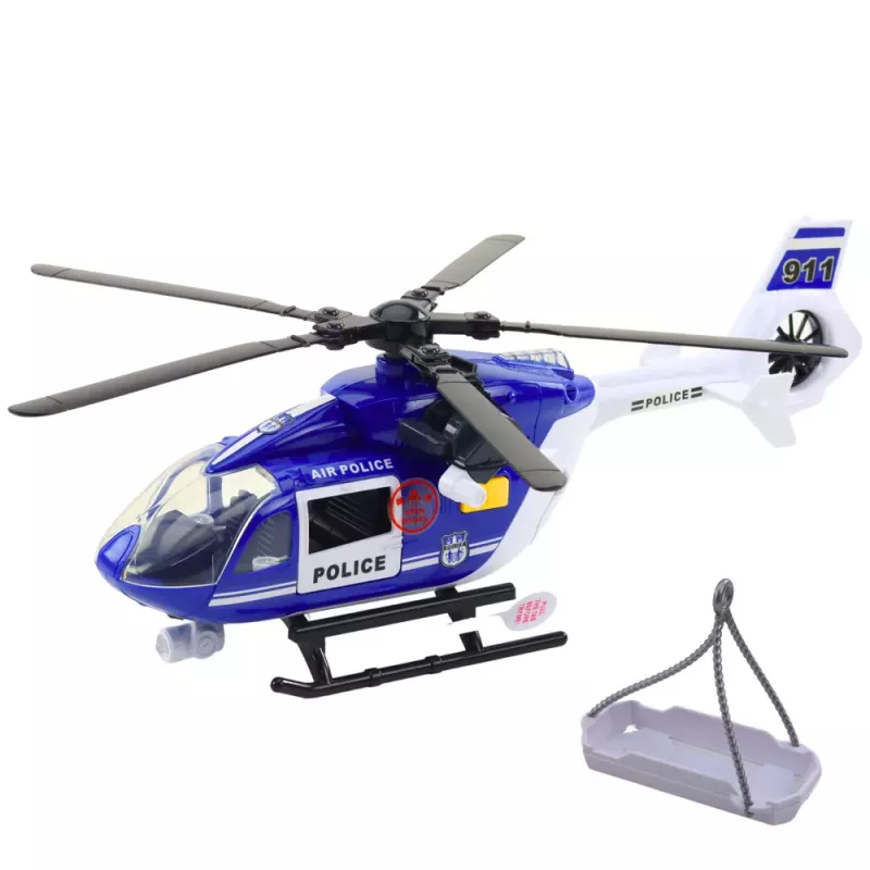 LEAN TOYS Policijas helikopters ar āķi, nestuvēm, gaismām un skaņām 1:14