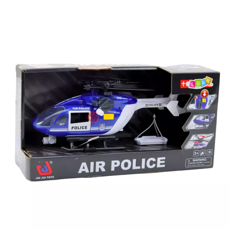 LEAN TOYS Policijas helikopters ar āķi, nestuvēm, gaismām un skaņām 1:14