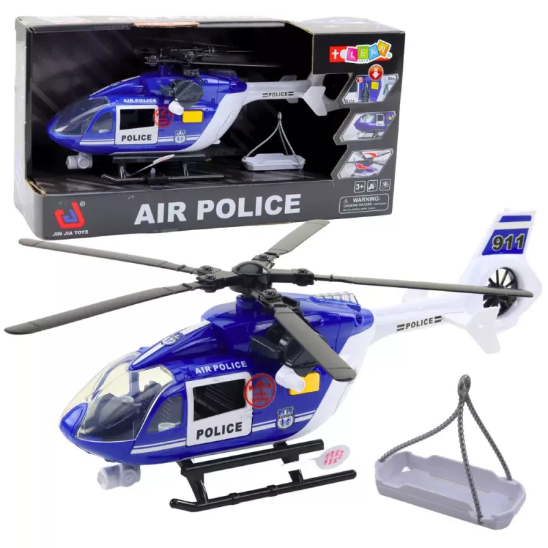 LEAN TOYS Policijas helikopters ar āķi, nestuvēm, gaismām un skaņām 1:14