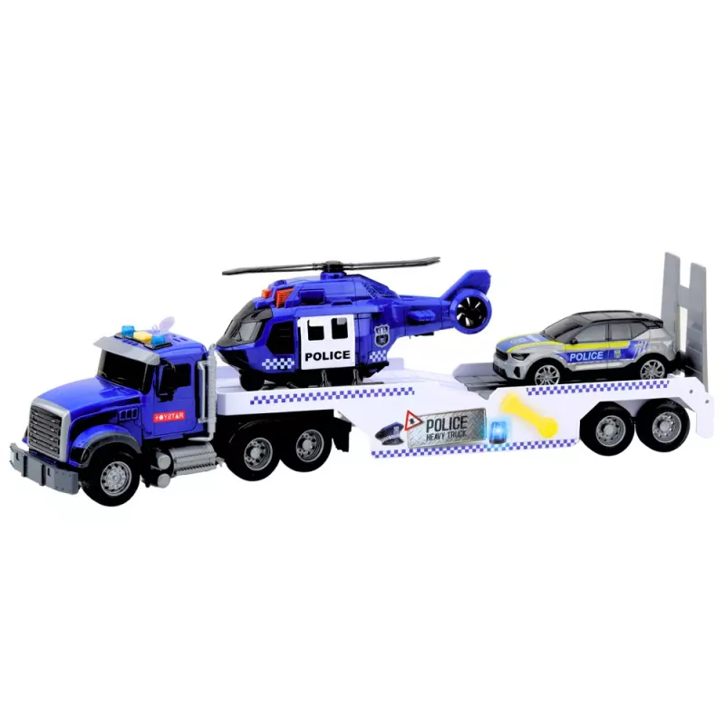 LEAN TOYS Policijas kravas auto helikopters automašīna Policijas auto gaismas skaņas komplekts