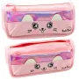 LEAN School Pencil Case With Cat Two Pockets Pink 21.5cm