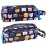 LEAN School Pencil Case Colorful Cats Two Pockets Navy Blue 22cm