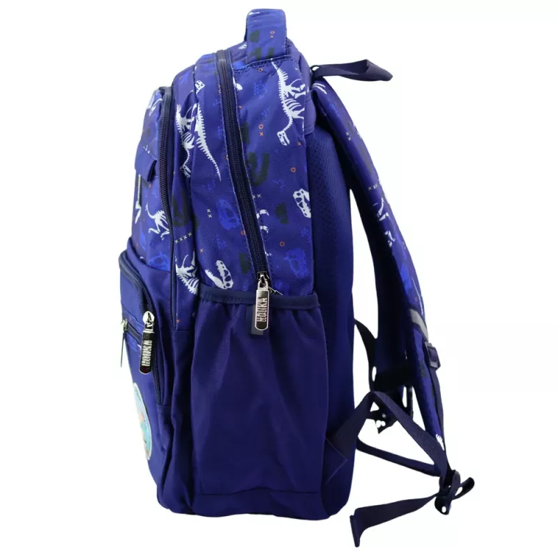 LEAN School Backpack Dinosaurs Patch T-Rex Chest Strap Navy Blue 20L