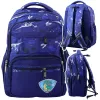 LEAN School Backpack Dinosaurs Patch T-Rex Chest Strap Navy Blue 20L