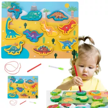 LEAN TOYS Koka puzle ar magnētiem un aukliņu savienošanu Dinozauri