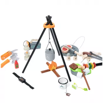 LEAN TOYS Kempinga komplekts Koka ugunskura piederumi 45 gabali