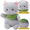 LEAN TOYS Plush Mascot Cuddly Toy Cat Gray Green Scarf Bow 22cm