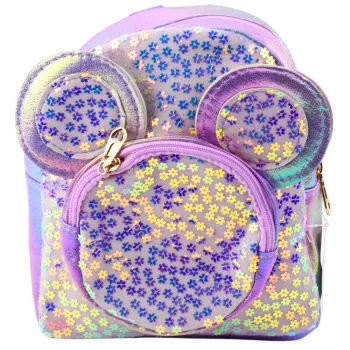 LEAN Bērnu mugursoma ar secīgiem rotājumiem un peļu ausīm, violeta, 22cm, 3L
