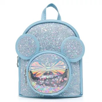 LEAN Bērnu mugursoma ar vizuļiem un peļu ausīm, zila, 22cm, 3L