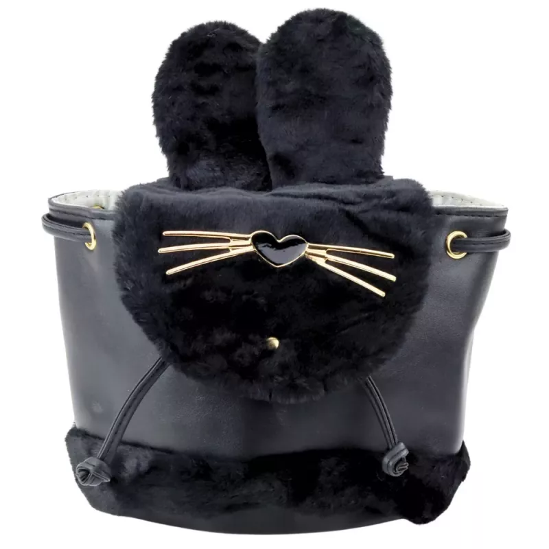 LEAN Bērnu mugursoma ar plīša ausīm, regulējama siksna, melna, 22cm, 4L