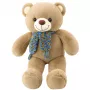 LEAN TOYS Plīša maskots mīkstā rotaļlieta lācītis ar krāsainu vilnas šalli brūns 55cm