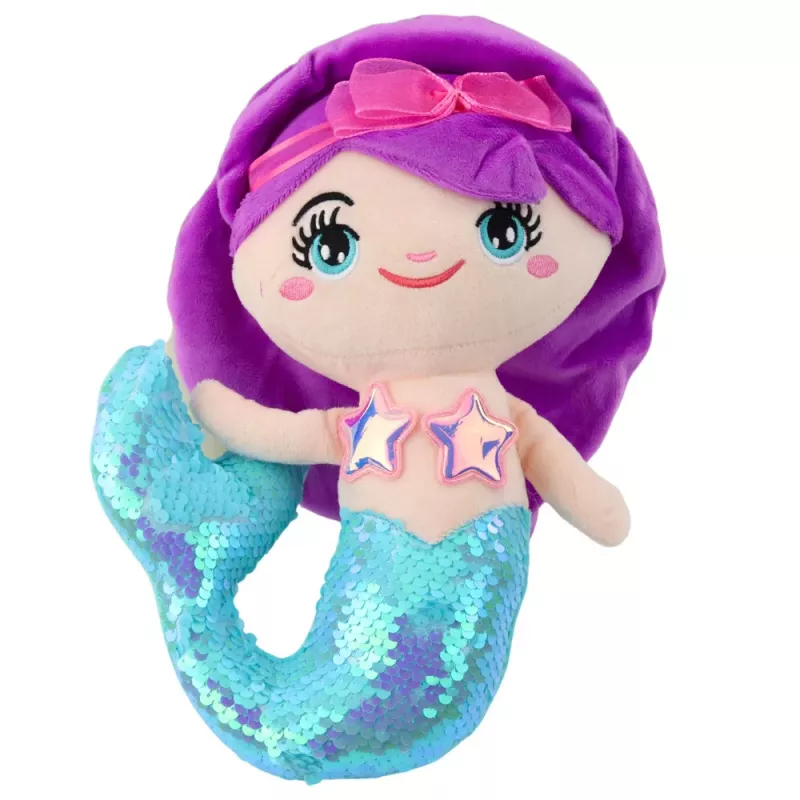 LEAN TOYS Plush Mermaid Cuddly Toy Tail Sequin Turquoise 28cm