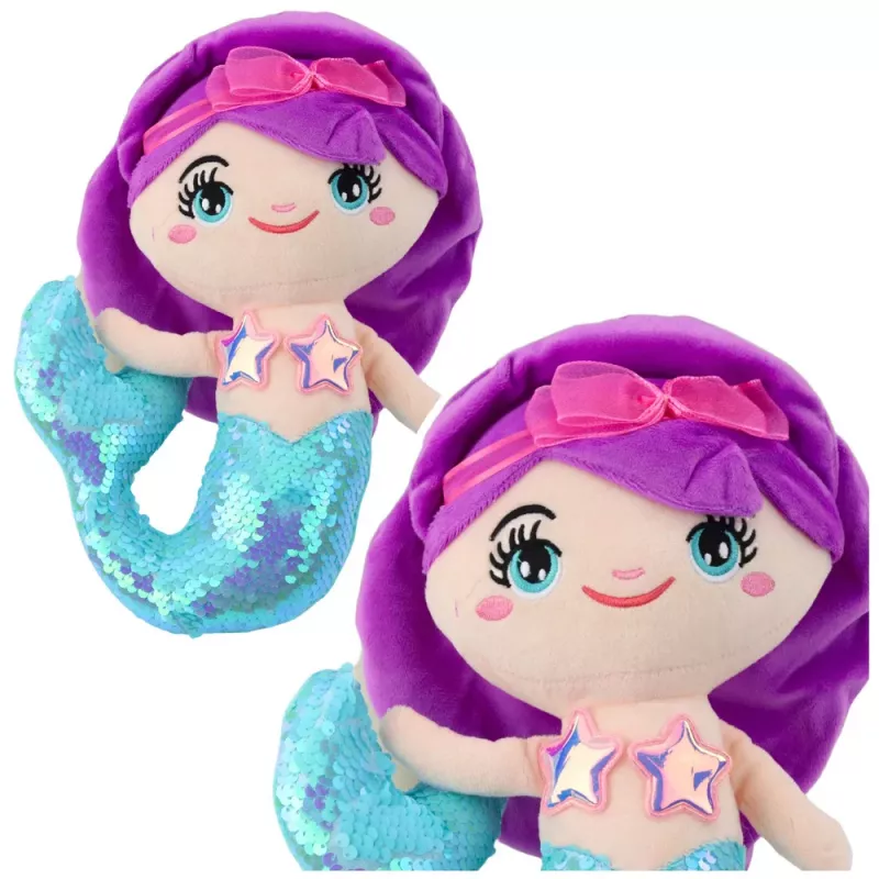 LEAN TOYS Plush Mermaid Cuddly Toy Tail Sequin Turquoise 28cm