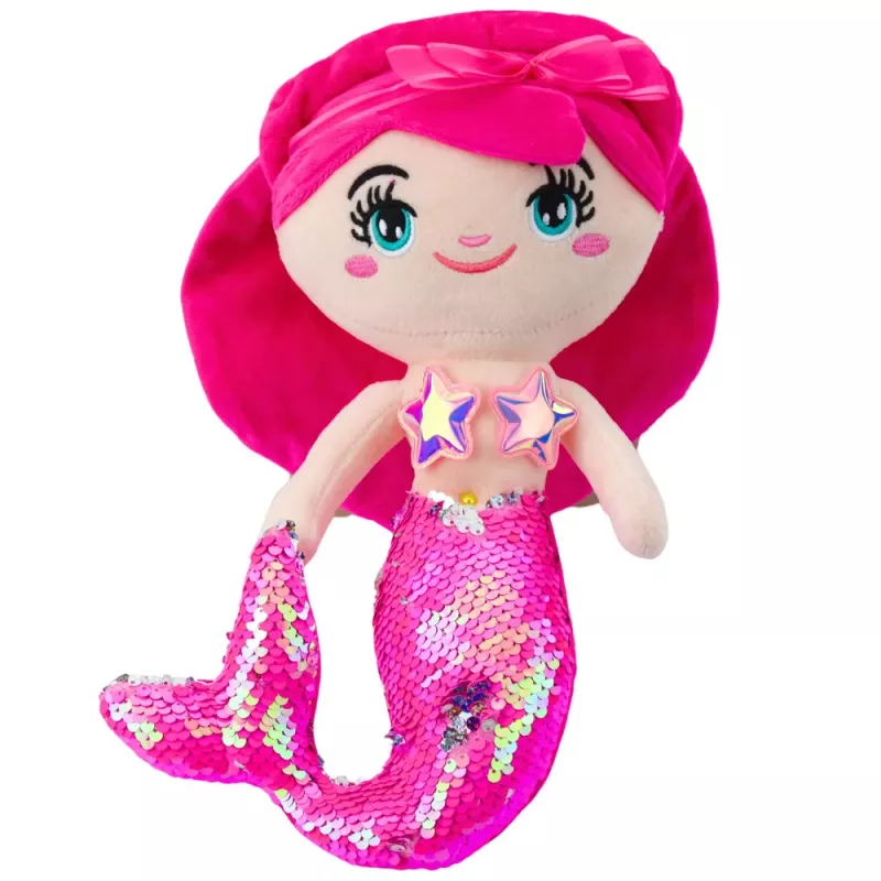 LEAN TOYS Plush Mermaid Cuddly Toy Tail Sequins Pink 30cm