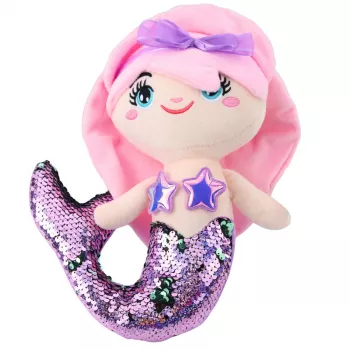 LEAN TOYS Plush Mermaid Cuddly Toy Tail Sequins Two-Color Purple 28cm