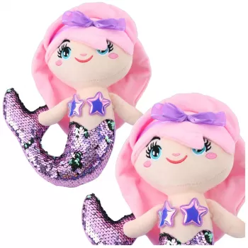 LEAN TOYS Plush Mermaid Cuddly Toy Tail Sequins Two-Color Purple 28cm