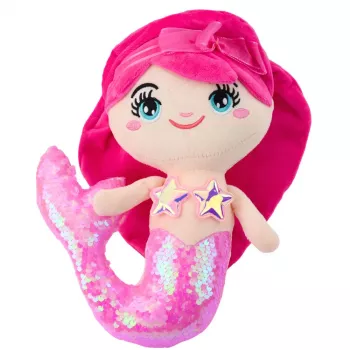 LEAN TOYS Plush Mermaid Cuddly Toy Tail Sequin Light Pink 28cm