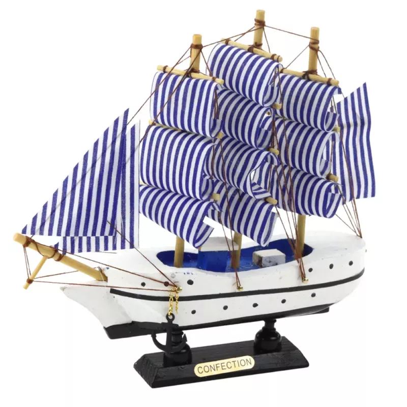 LEAN TOYS Kolekcionējams modelis Dekoratīvs burukuģis balts un zils 18x17cm