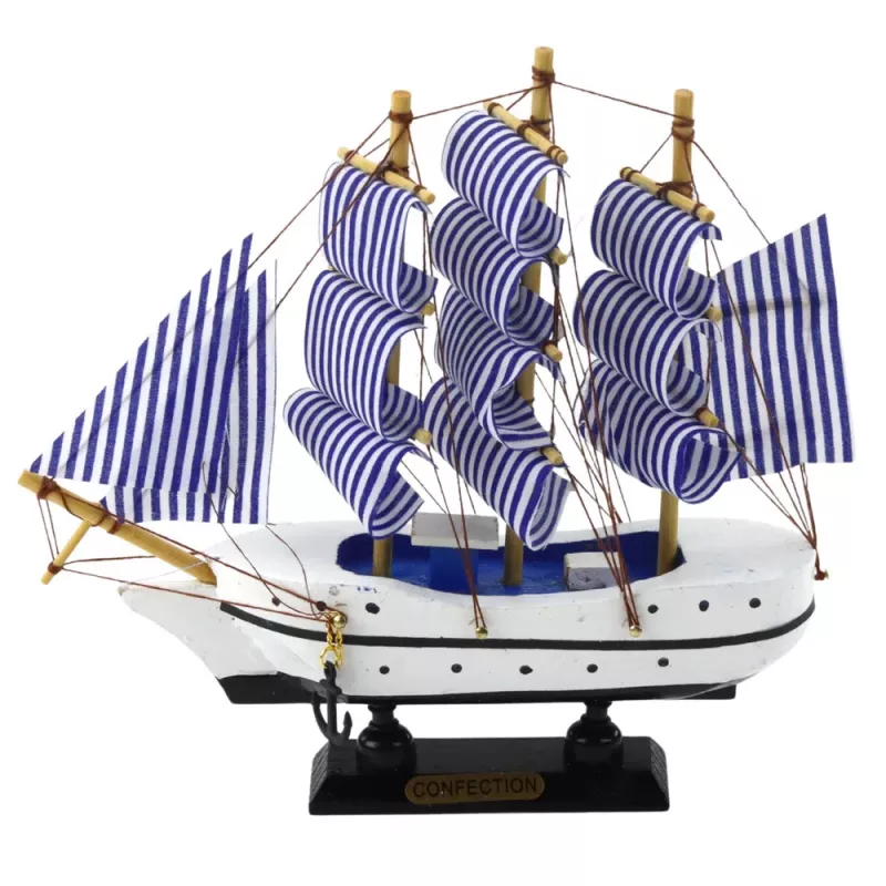 LEAN TOYS Kolekcionējams modelis Dekoratīvs burukuģis balts un zils 18x17cm