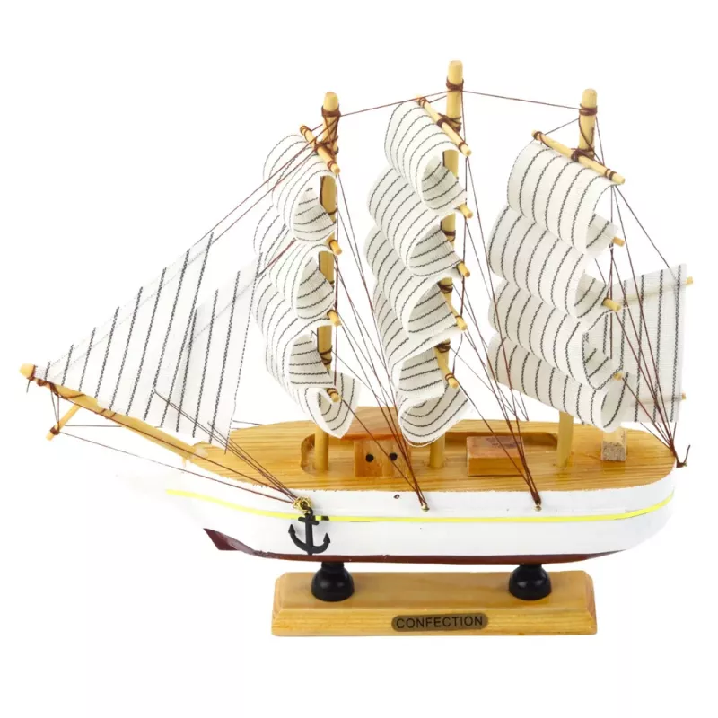LEAN TOYS Collectible Model Decorative Three-Masted Sailing Ship White 24x23cm