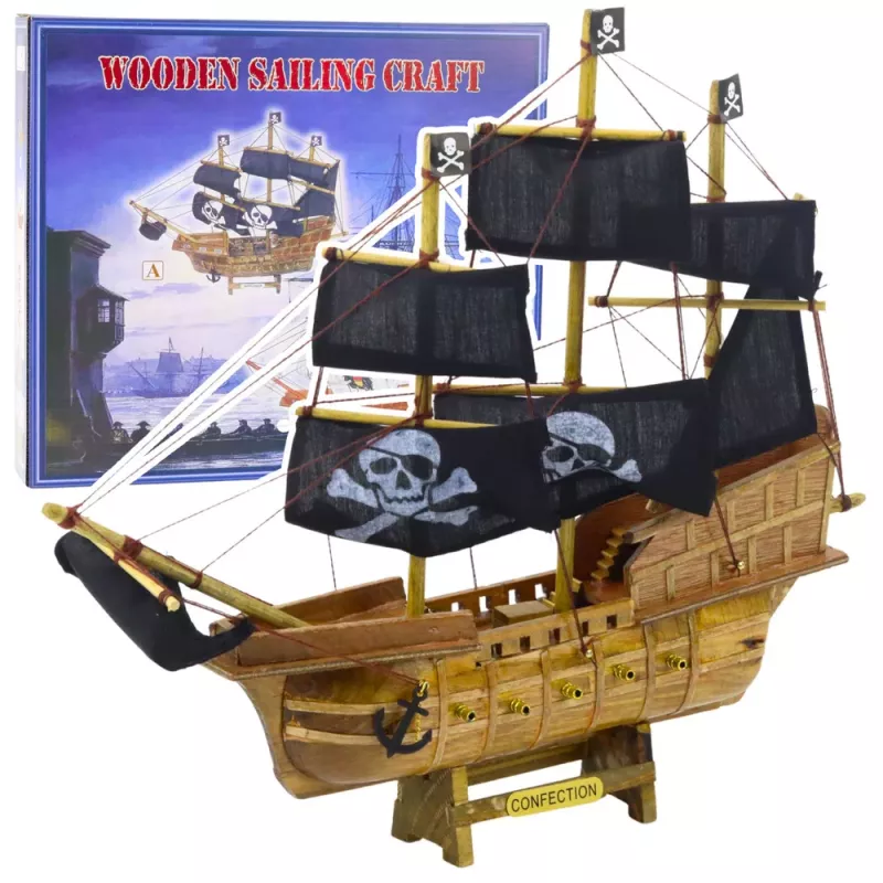 LEAN TOYS Kolekcionējams modelis Dekoratīvs pirātu burukuģis Melns 33x29cm
