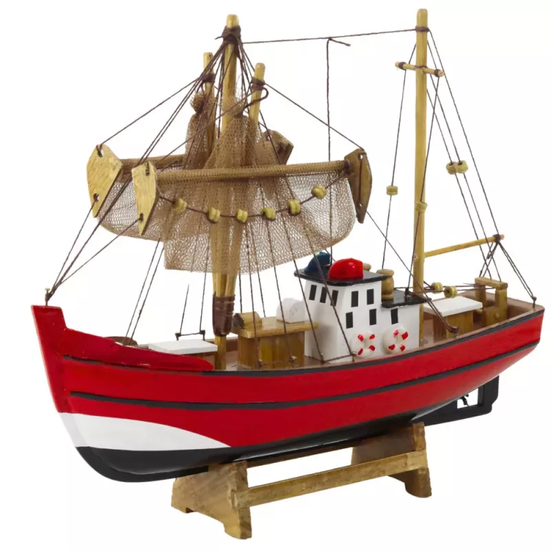 LEAN TOYS Collectible Decorative Model Fishing Boat Red 30x26cm